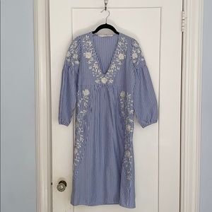 Zara striped midi dress with embroidery XS